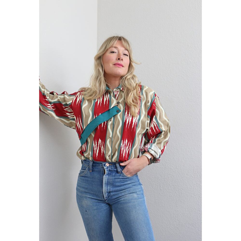 1990's Vintage Roper Southwestern Urban Cowboy Western Shirt ~ Women's MD LG